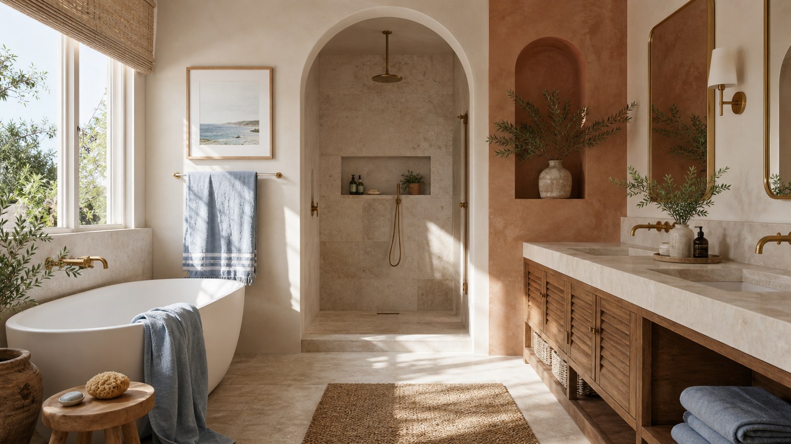 Coastal vs. Mediterranean Design: What’s the Difference and Which Fits Your Home shown as a polished editorial bathroom interior
