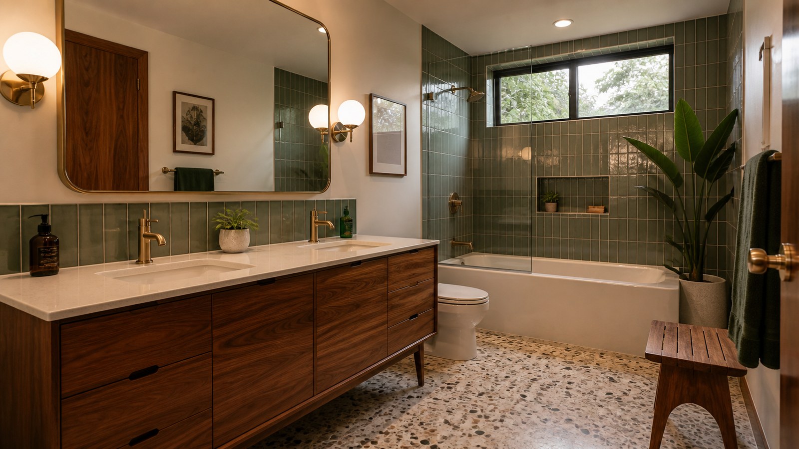 Mid-Century Modern Design: Why This Retro Style Never Goes Out of Fashion shown as a polished editorial bathroom interior