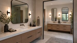 One-Sink vs. Double-Sink Bathroom Layouts: Which Is Better? shown as a polished editorial bathroom interior