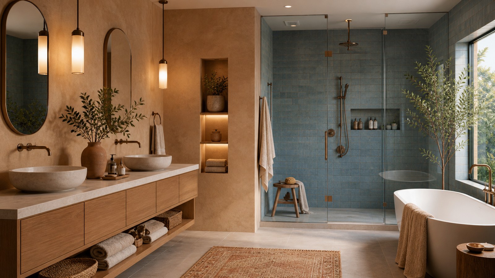 Warm vs Cool Color Schemes: When to Use Each for Maximum Impact shown as a polished editorial bathroom interior